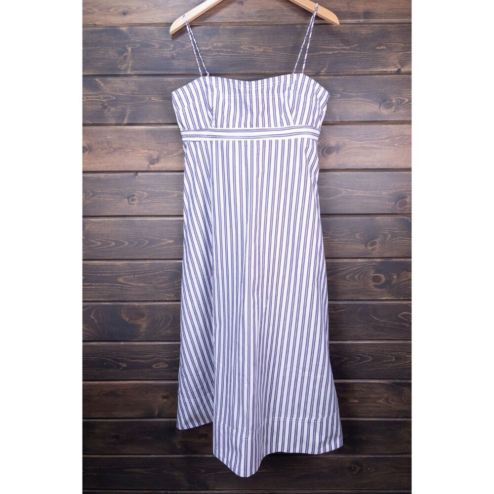 J.Crew Empire Waist Dress Striped Cotton Poplin Midi 12P Large MSRP $168 - Picture 1 of 10